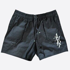 Amiri Black & White Stack Logo Swimshorts